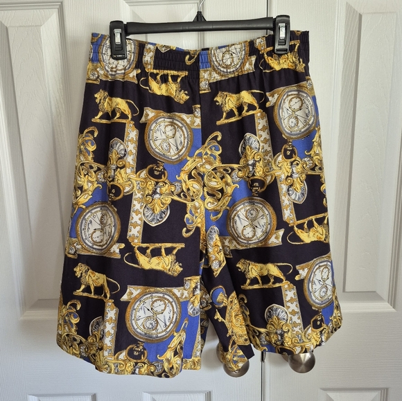 J. Andrews Vintage 2 Piece Shirt Shorts Gold Lion Clock Watch Print Womens Small - Picture 7 of 16